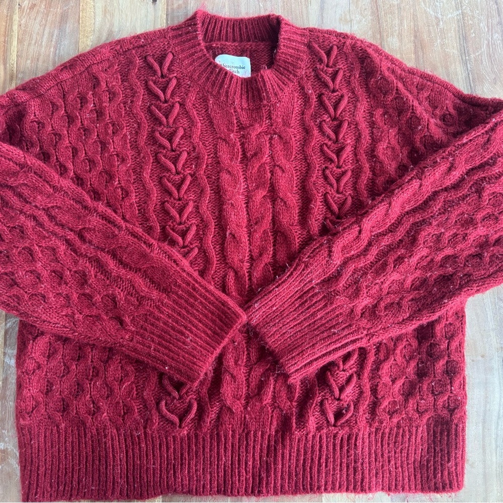 Red Cable Knit Sweater Abercrombie And Fitch